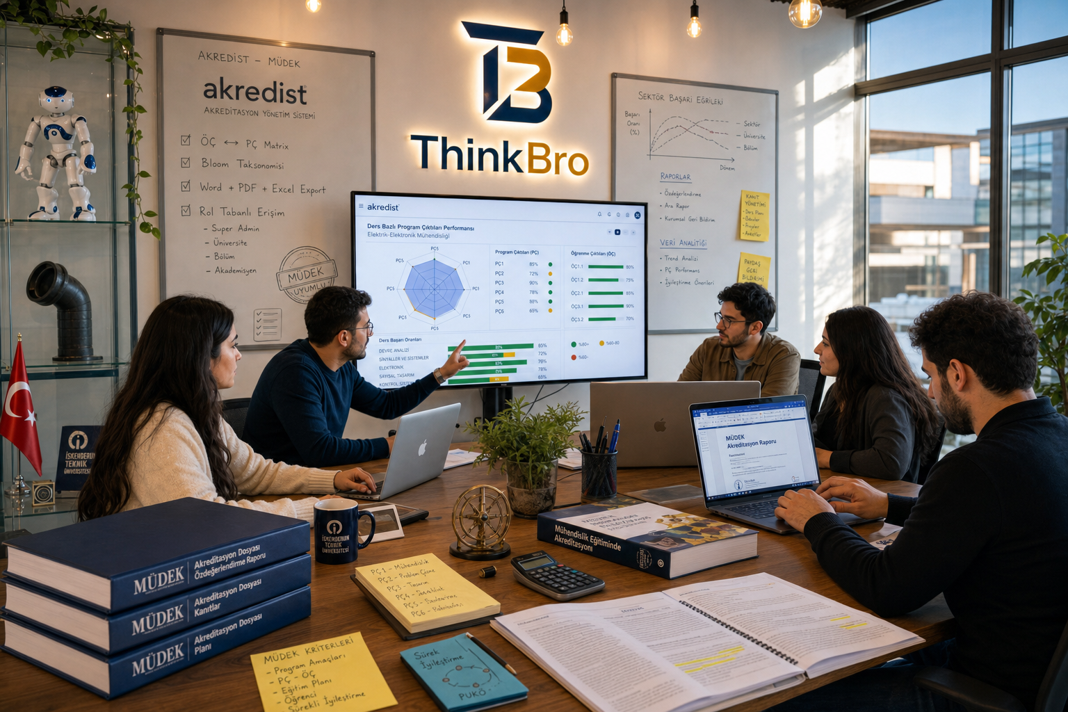ThinkBro ekibi Akredist MÜDEK akreditasyon yönetim sistemi (akredist.com) üzerinde çalışırken