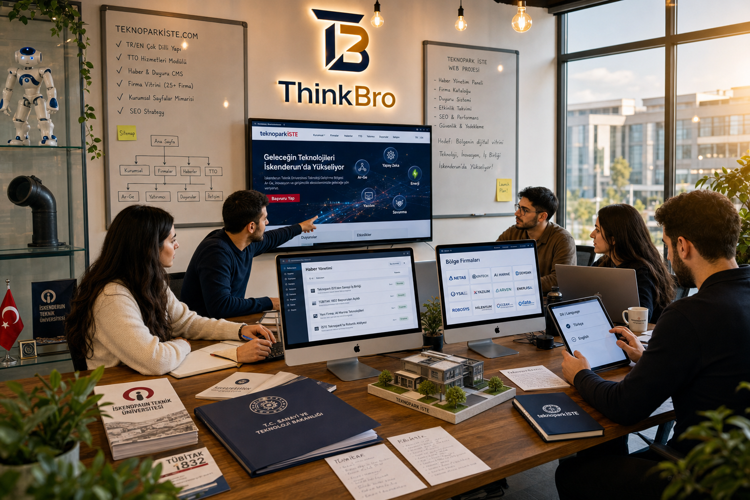 ThinkBro ekibi TeknoparkİSTE kurumsal web platformu (teknoparkiste.com) üzerinde çalışırken